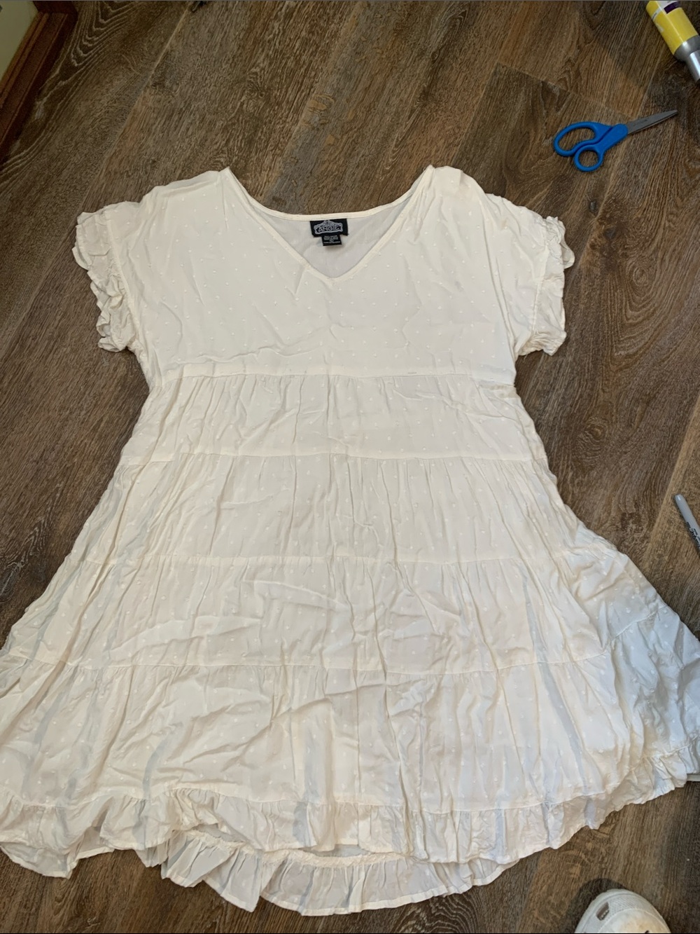 #111 Angie Ivory Tiered V-Neck Midi Dress